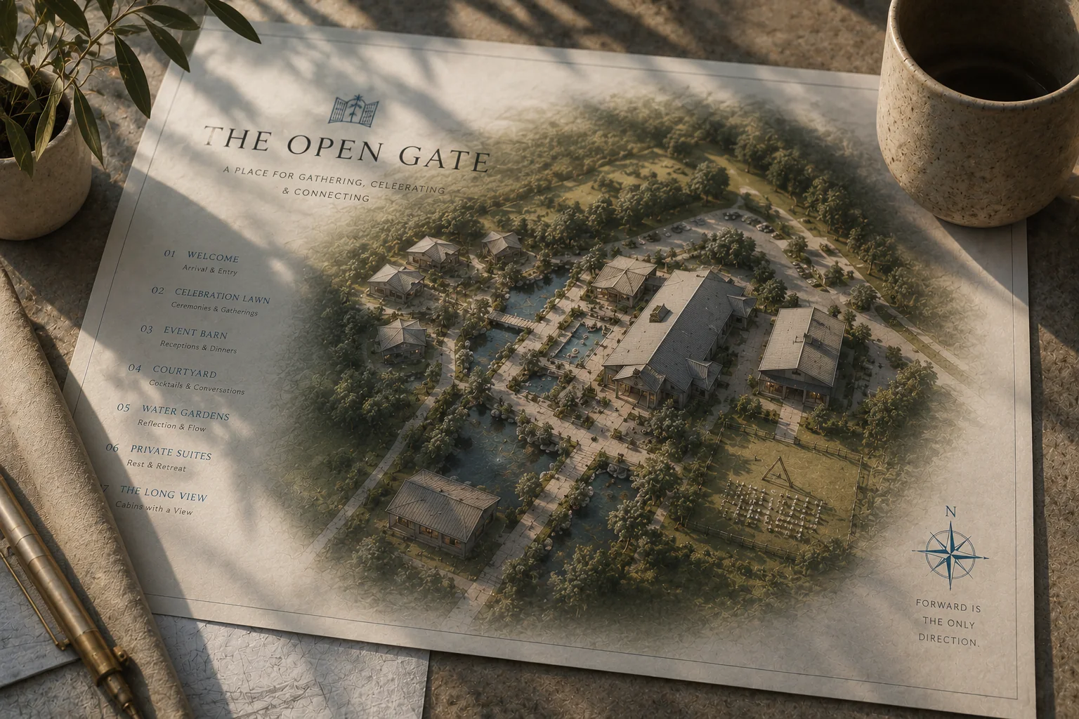 A detailed architectural concept and development plan for The Open Gate.